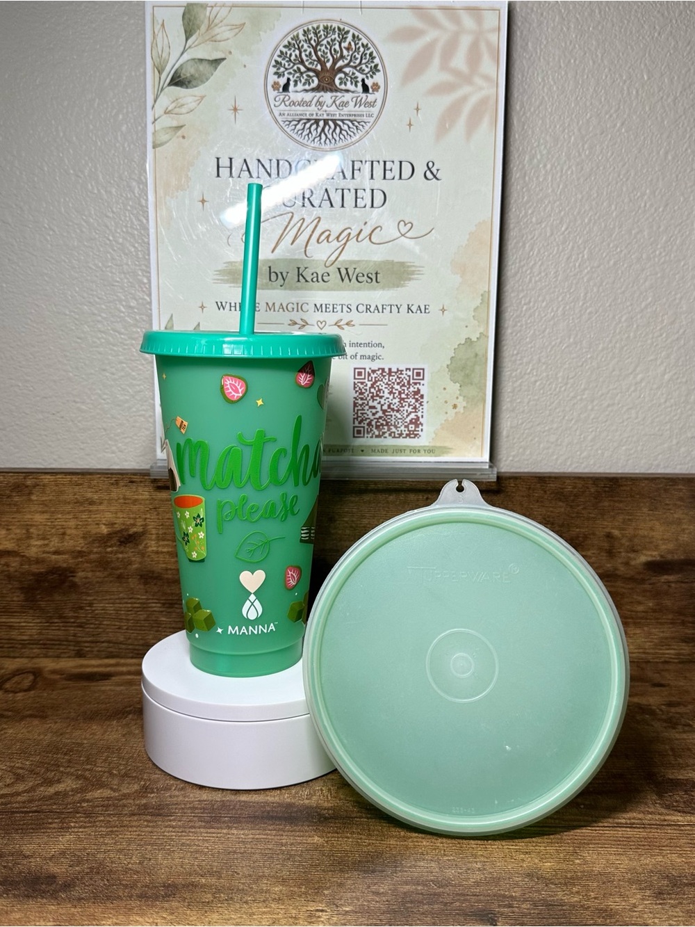 Matcha Please 24oz Handmade Cold Cup & Vintage Tupperware Bowl Set